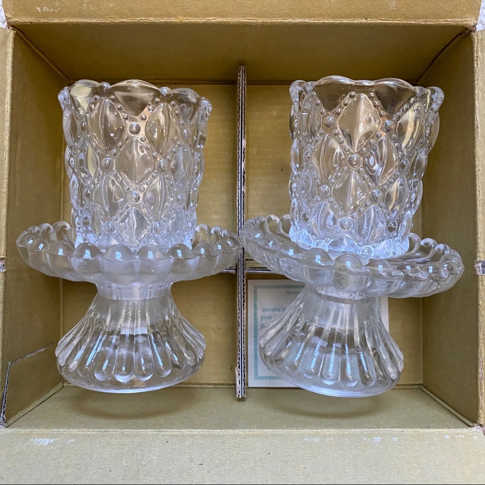 Partylite quilted crystal votive candle holder pair P9246 new in box